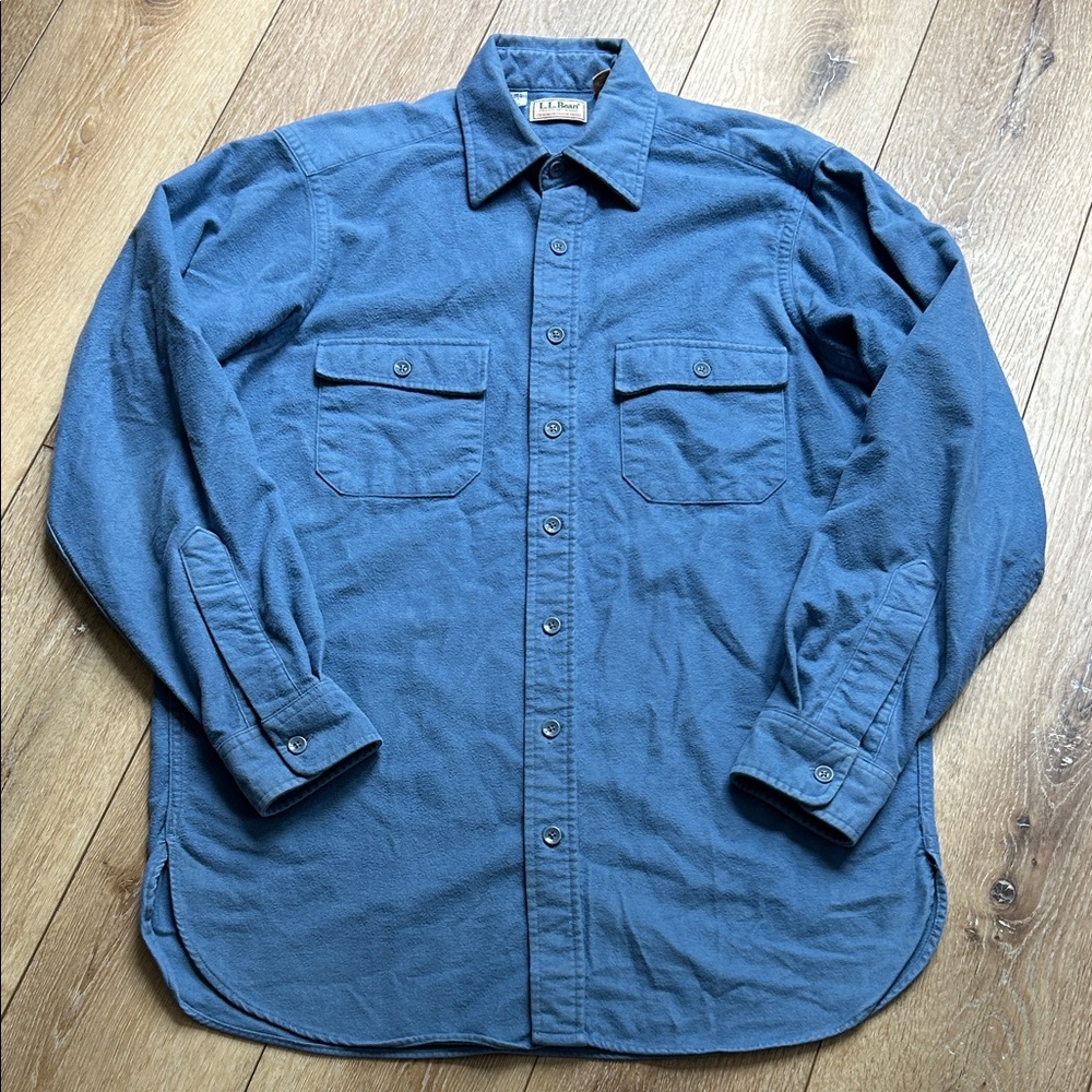 L.L. LL Bean Chamois Long Sleeve Button Shirt Men’s Tall 16 Blue Made In USA